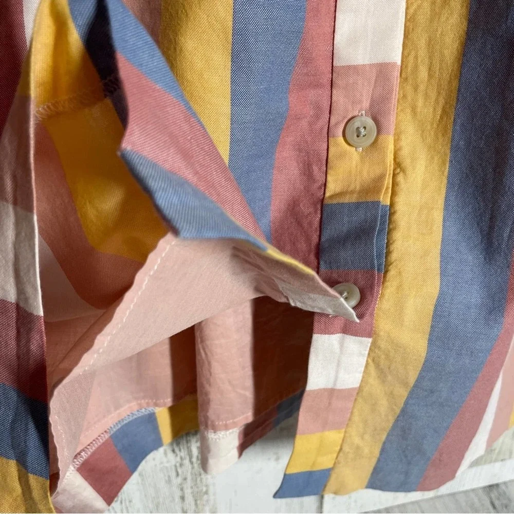 MADEWELL DRESS SIZE 0 STRIPED FRONT TIE CUTOUT MIDI BLUE PINK YELLOW SHE… - Picture 11 of 13